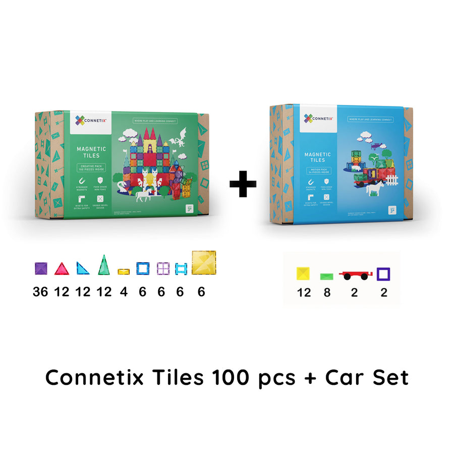 Connetix Tiles 100 pcs + Car Set Bundle